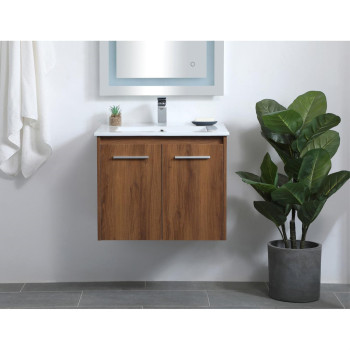 24 Inch Single Bathroom Floating Vanity In Walnut Brown