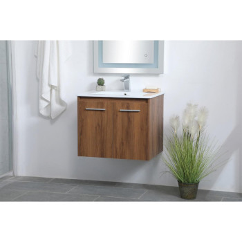 24 Inch Single Bathroom Floating Vanity In Walnut Brown