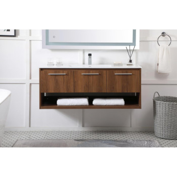 48 Inch Single Bathroom Floating Vanity In Walnut Brown