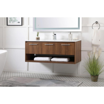 48 Inch Single Bathroom Floating Vanity In Walnut Brown