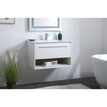 30 Inch Single Bathroom Floating Vanity In White