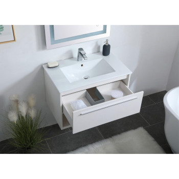 30 Inch Single Bathroom Floating Vanity In White