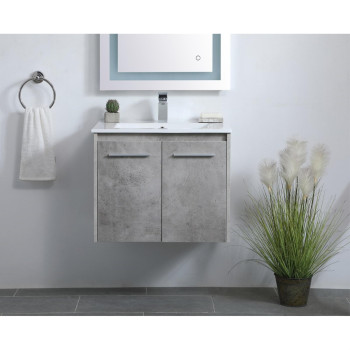 24 Inch Single Bathroom Floating Vanity In Concrete Grey