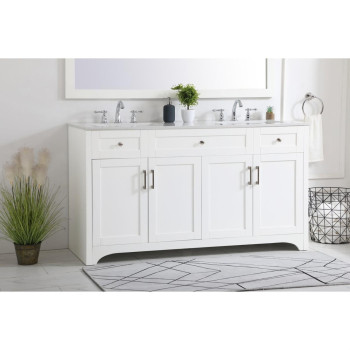 60 Inch Double Bathroom Vanity In White