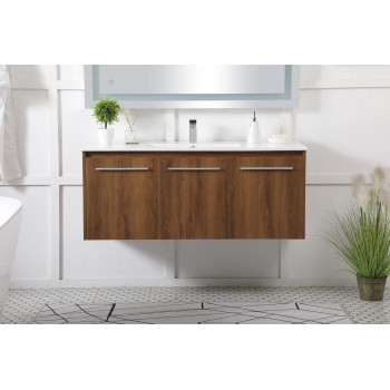 48 Inch Single Bathroom Floating Vanity In Walnut Brown