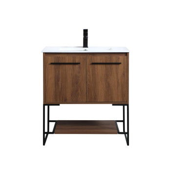 30 Inch Single Bathroom Vanity In Walnut Brown