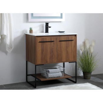 30 Inch Single Bathroom Vanity In Walnut Brown