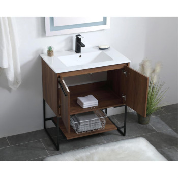 30 Inch Single Bathroom Vanity In Walnut Brown