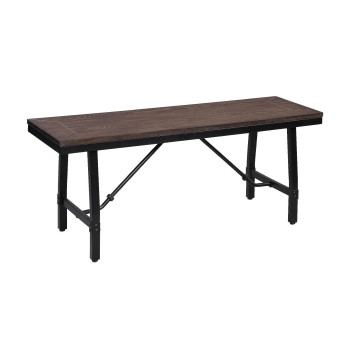 Benjara Industrial Wood And Metal Bench With Tube Leg Support Brown And Black