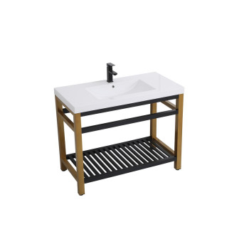 42 Inch Single Bathroom Metal Vanity In Golden Black