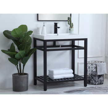 30 Inch Single Bathroom Metal Vanity In Black