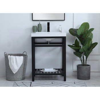 24 Inch Single Bathroom Metal Vanity In Black