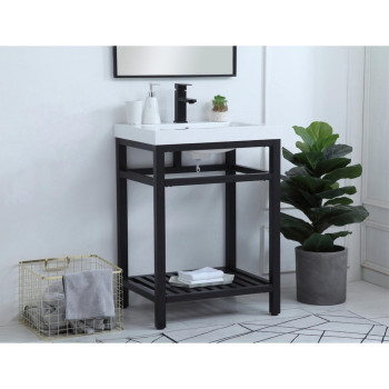 24 Inch Single Bathroom Metal Vanity In Black