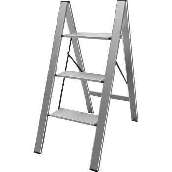 Amerihome Ultra Slim Aluminum Three Step Folding Utility Step Ladder