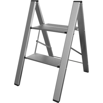 Amerihome Ultra Slim Aluminum Two Step Folding Utility Step Ladder