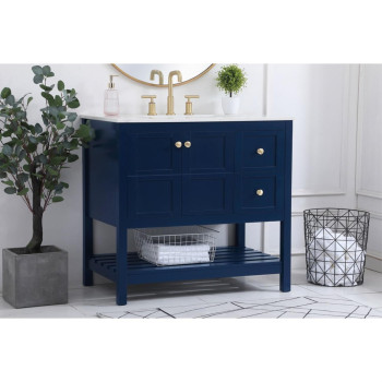 36 Inch Single Bathroom Vanity In Blue