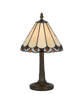 Benjara Tree Like Metal Body Tiffany Table Lamp With Conical Shade Bronze And Beige