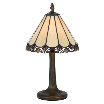 Benjara Tree Like Metal Body Tiffany Table Lamp With Conical Shade Bronze And Beige