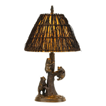 Benjara Bm224880 150W Resin Body Table Lamp With Bear Design Twig Shade44 Bronze