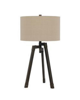 Benjara Bm224680 Metal Tripod Base Table Lamp With Fabric Drum Shade44 Bronze Beige