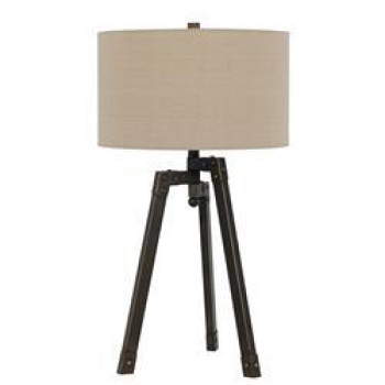 Benjara Bm224680 Metal Tripod Base Table Lamp With Fabric Drum Shade44 Bronze Beige