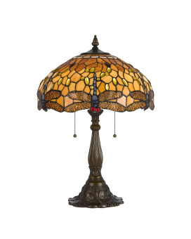 Benjara 2 Bulb Tiffany Table Lamp With Dragonfly Design Shade Multicolor