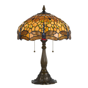 Benjara 2 Bulb Tiffany Table Lamp With Dragonfly Design Shade Multicolor