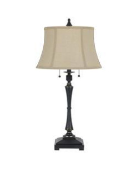 Benjara Bm223689 Metal Body Table Lamp With Fabric Tapered Bell Shade44 Beige Black