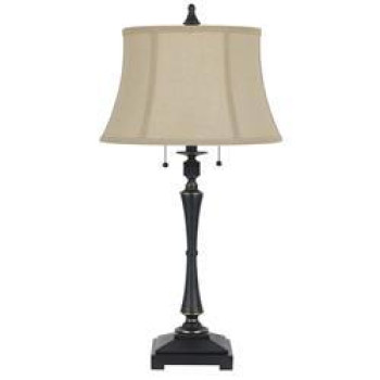 Benjara Bm223689 Metal Body Table Lamp With Fabric Tapered Bell Shade44 Beige Black