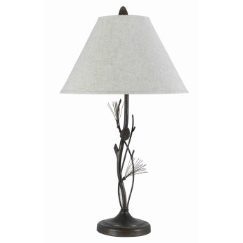 Benjara Bm223610 Pine Twig Accent Metal Body Table Lamp With Conical Shade44 Bronze White