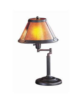 Benjara Bm223703 Metal Body Swing Arm Table Lamp With Conical Mica Shade Bronze