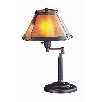 Benjara Bm223703 Metal Body Swing Arm Table Lamp With Conical Mica Shade Bronze