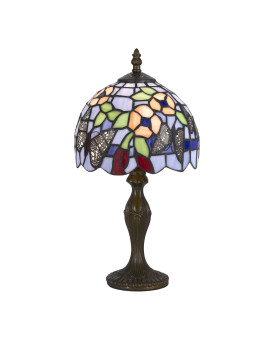 Benjara Metal Body Tiffany Table Lamp With Butterfly Design Shade Multicolor