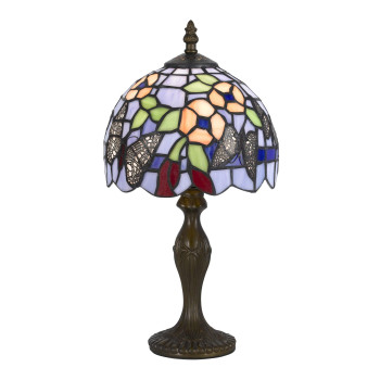 Benjara Metal Body Tiffany Table Lamp With Butterfly Design Shade Multicolor