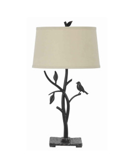 Benjara Bm223612 Metal Tree And Bird Body Table Lamp With Tapered Shade Black And Beige