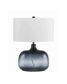 Benjara Glass Body Table Lamp With Drum Shade And Bubble Design Blue And White