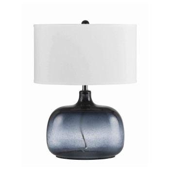 Benjara Glass Body Table Lamp With Drum Shade And Bubble Design Blue And White