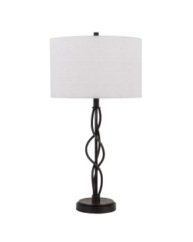 Benjara Bm224685 Round Fabric Shade Table Lamp With Metal Spiral Design Base44 White Black