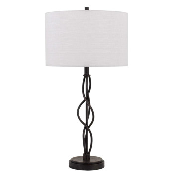 Benjara Bm224685 Round Fabric Shade Table Lamp With Metal Spiral Design Base44 White Black