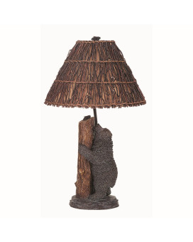 Benjara Bm223616 150W Resin Bear Body Table Lamp With Twig Shade44 Gray Brown