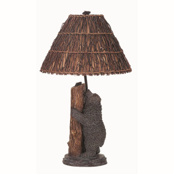 Benjara Bm223616 150W Resin Bear Body Table Lamp With Twig Shade44 Gray Brown