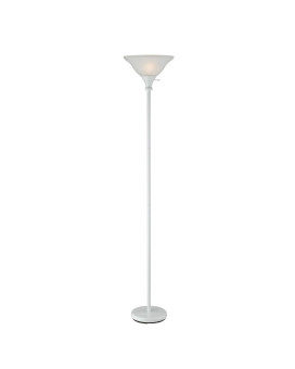 Benjara 3 Way Torchiere Floor Lamp With Frosted Glass Shade And Stable Base White