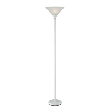 Benjara 3 Way Torchiere Floor Lamp With Frosted Glass Shade And Stable Base White