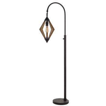 Benjara Bm224843 Tubular Metal Downbridge Floor Lamp With Wooden Accents Black