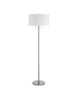 Benjara Bm220845 Metal Body Floor Lamp With Fabric Drum Shade Pull Chain Switch44 Silver