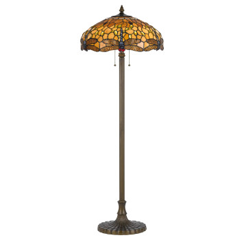 Benjara 2 Bulb Tiffany Floor Lamp With Dragonfly Design Shade Multicolor