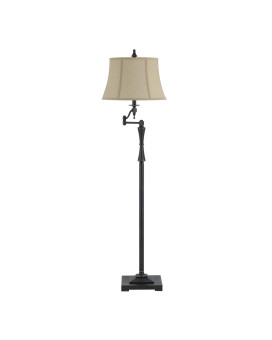 Benjara Bm223599 Metal Body Floor Lamp With Fabric Tapered Bell Shade44 Beige Black