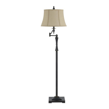 Benjara Bm223599 Metal Body Floor Lamp With Fabric Tapered Bell Shade44 Beige Black