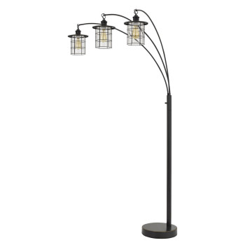 180 Watt Metal Floor Lamp With 3 Arms And Cage Shades Black