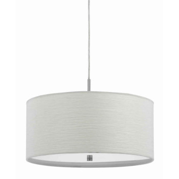 Benjara Bm223015 Drum Style Pendant Fixture With Fabric Shade Brushed Details44 White